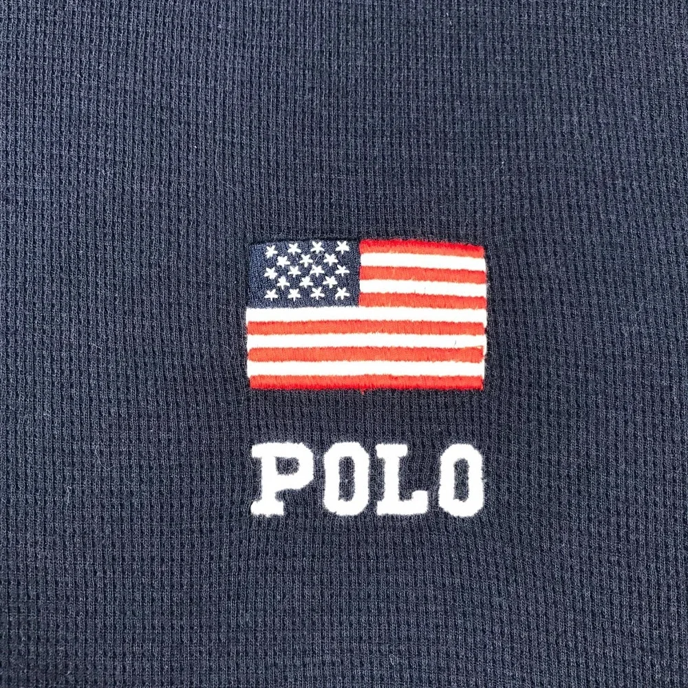 Polo Ralph Lauren Waffle Knit Crewneck Shirt Mens L Navy Flag Logo Thermal Layer